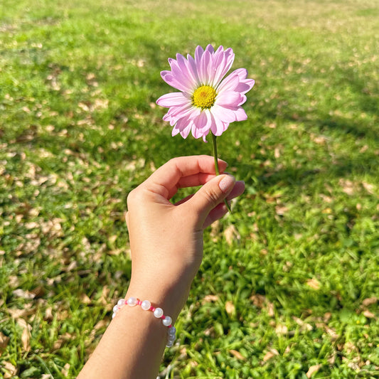 Pearls with Bubble Gum Pink Beads Bracelet