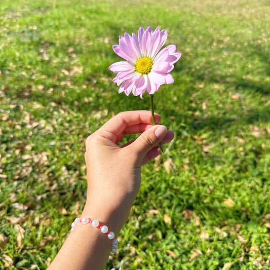 Pearls with Watermelon Pink Beads Bracelet