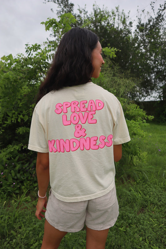 'AJ + SPREAD LOVE AND KINDNESS' BOXY TEE