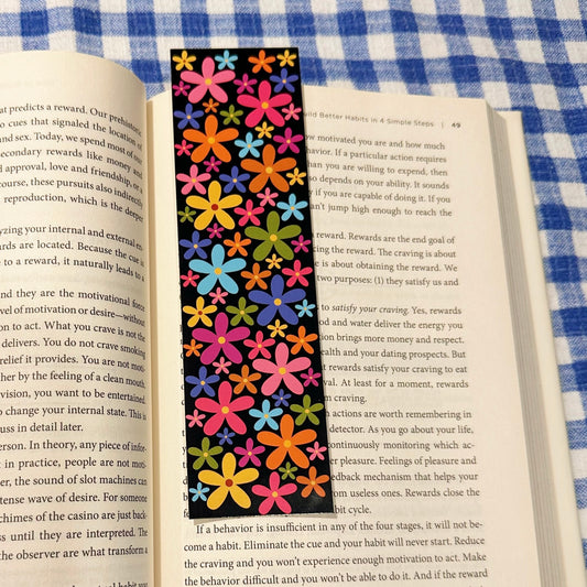 'Colorful Flowers In Black' Bookmark