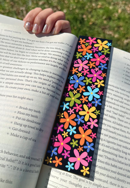 'Colorful Flowers In Black' Bookmark