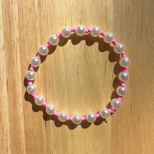 Pearls with Bubble Gum Pink Beads Bracelet